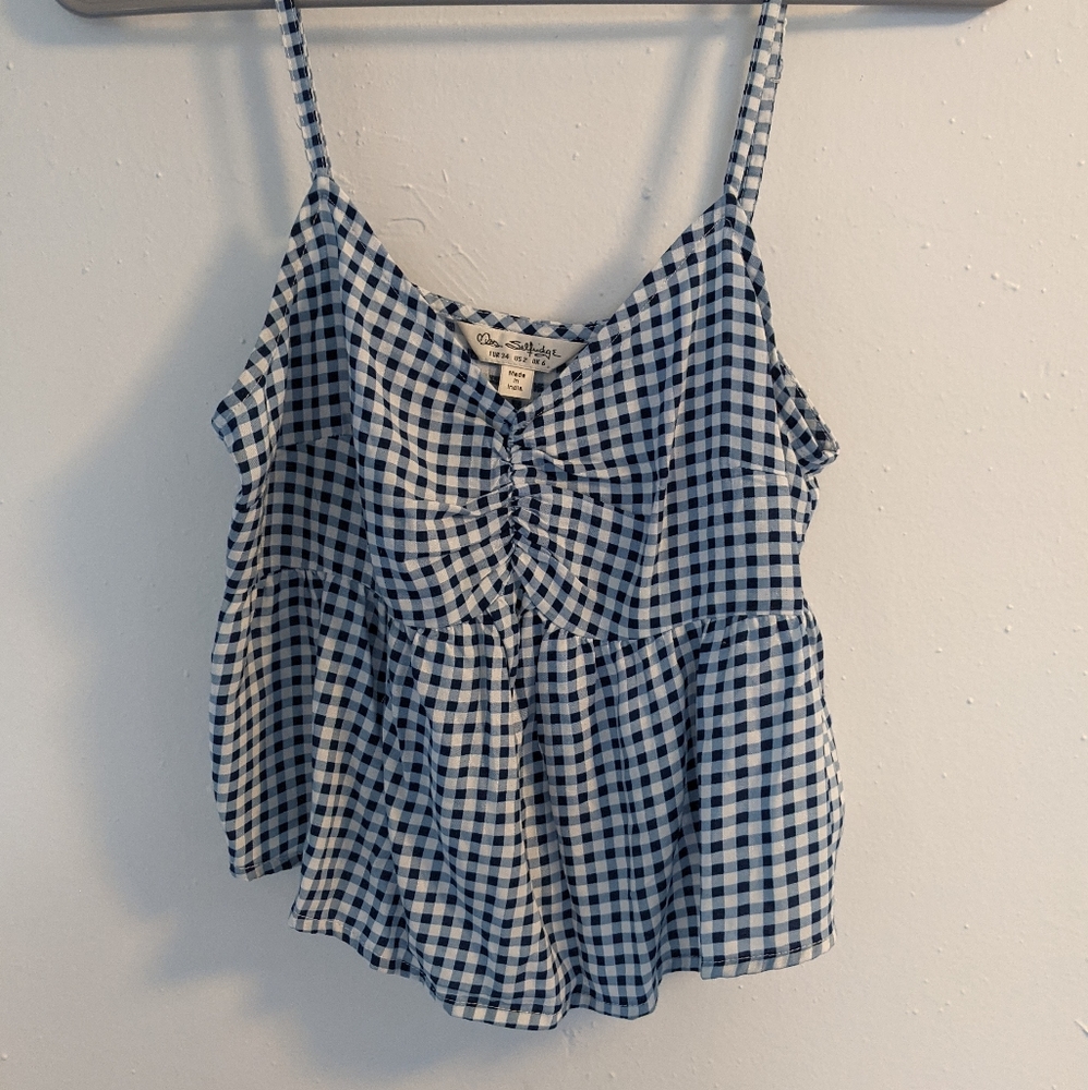 Women's navy gingham crop tank top